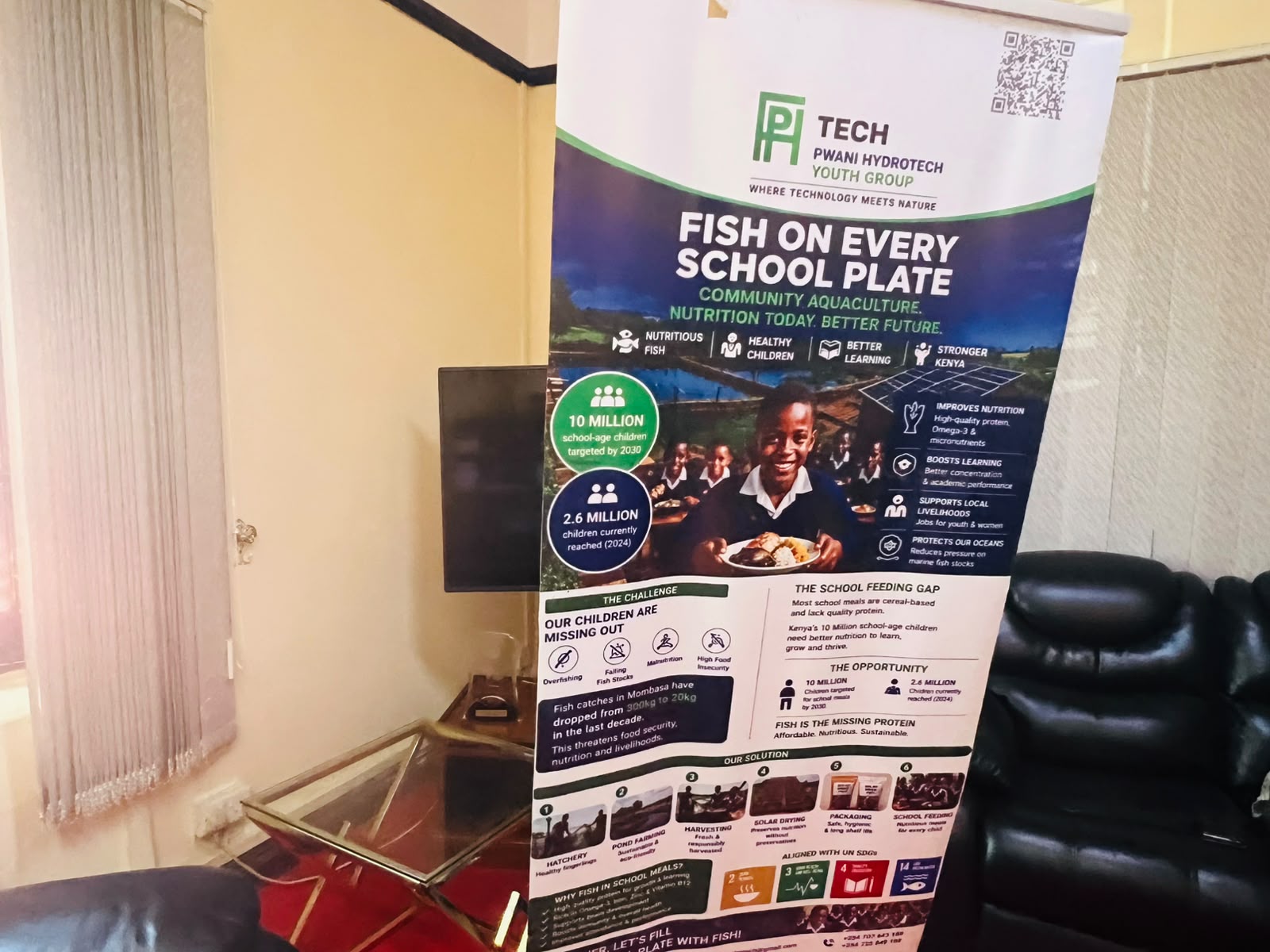 Fish on Every School Plate banner displayed at CDA headquarters
